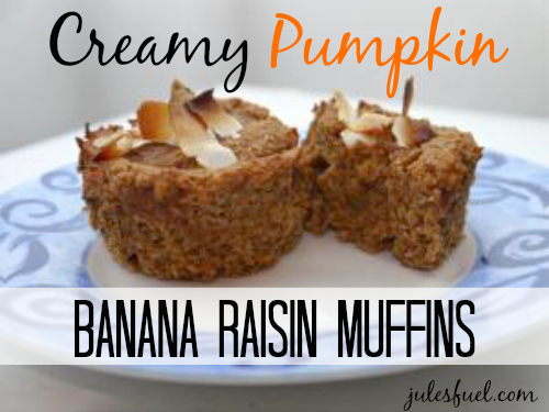 Creamy Pumpkin Banana Raisin Muffins (Gluten Free!)